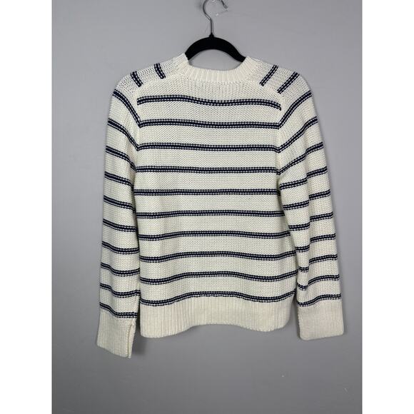 Madewell NWT Women’s Cotton Crewneck Ivory and Navy Blue Stripe Sweater size S - Picture 7 of 10